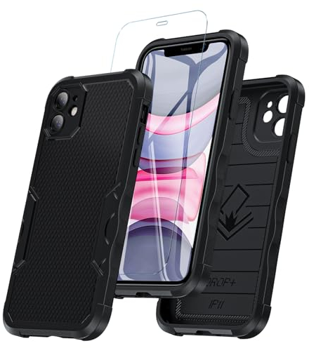 Hülle für iPhone 11, Handyhülle iPhone 11 mit HD Displayschutz-Glas Stoßfest Militärstandard FallSchutz Robust Hülle iPhone 11 6,1 Zoll Stoßdämpfung an Vier Ecken iPhone 11 Case (Schwarz)