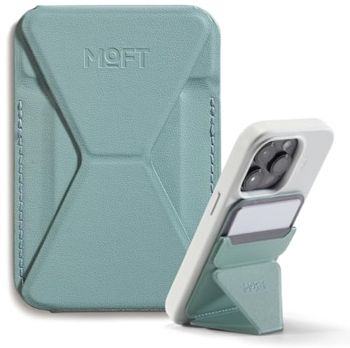 MOFT Magnetischer Wallet Ständer Kartenhalter für iPhone 15/14/13/12 Serie Kompatibel mit MagSafe, MOVAS Magnetischer Handy-Ständer aus Vegan-Leder mit 3 Betrachtungswinkeln, 2 Karten, See Grün