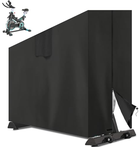 HeimtrainerAbdeckung, 100% wasserdicht 600D Oxford Fitnessbike Schutzhülle, Schwerlast Reißfest abdeckung heimtrainer, geeignet für Trainerfahrrad, UV-Beständiges (123*55*120/105cm,Schwarz)