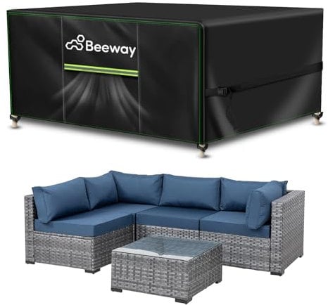 BEEWAY Garden Furniture Cover With Air Vent, Waterproof Patio Rattan Sofa Table Chair Set Cover - 420D Oxford Fabric, Windproof - Rectangular 200 x 160 x 72cm