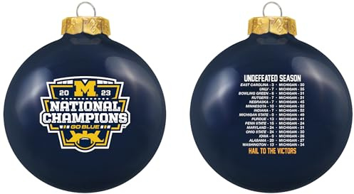 Tree Trophy NCAA Michigan 2023 College Football National Champions Ornament - 8,9 cm Glaskugel Baumschmuck - 2 Seiten, blau