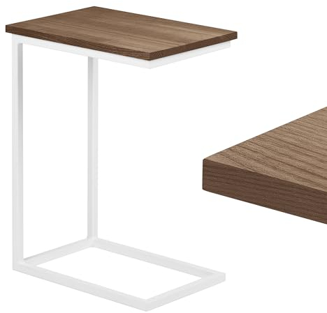 LAMO Manufaktur Beistelltisch | Laptoptisch | Sofatisch | mobiler Kaffeetisch | Nachttisch | 45x30x60 cm | Gestell Weiß | 100% Echtholz Massiv Platte Farbe: Nussbaum