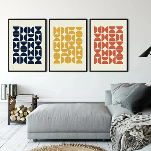 KemneT Orange blau gelb geometrische Poster Kunstdrucke moderne Mitte des Jahrhunderts Wand Bilder abstrakte Leinwandbild Bilder Wohnzimmer Heimdekoration 40 x 60 cm x 3 ungerahmt