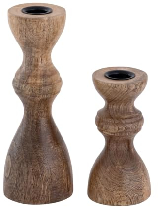 Kerzenständer 2er Set Stabkerzen Kerzenhalter H20/13x6cm rund Kerzenleuchter Mangoholz