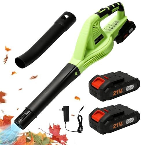 Soplador inalámbrico de hojas de 21 V con batería y cargador,Velocidad 15000r/min,Soplador Trituradora 2 en 1,soplador eléctrico para el mantenimiento del césped y descarga de nieve (2 batería)