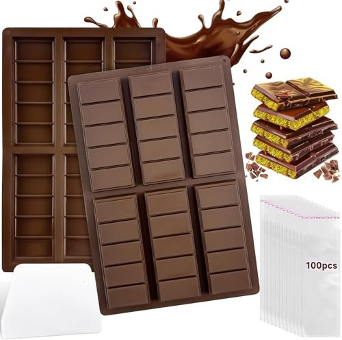 (2 Stück) Silikon Schokoladenform, Dubai Schokoladentafel Form, Schokoladenform tief, Silikonform Schokoladentafel mit Schaber und Tasche, für Schokolade Praline Süßigkeiten