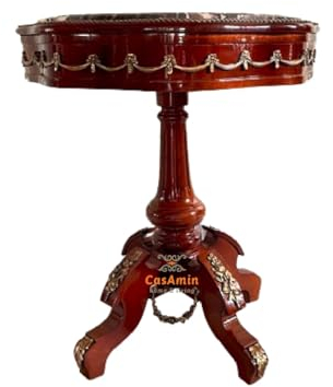 CasAmin Home & Living Tisch im Retro Barockstil Marmorplatte, Teetisch, Café Tisch, Holztisch im Antiken Stil mit Marmorplatte für die Inneneinrichtung