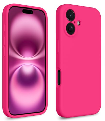 CALOOP Slim-Fit for iPhone 16 Case,Skin Soft Liquid Silicone,Sturdy Hard Frame Shockproof Cover with Anti-Scratch Microfiber Lining,Full Protection for Screen and Lens,6.1 inch,Hot Pink