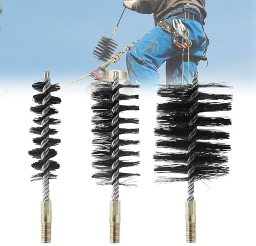 Udbrud Cepillo para tubo de horno, 3 unidades, 30/50/80 mm, limpiador de chimenea, cepillo redondo para tubos de estufa, de alambre de acero robusto para chimeneas, chimeneas, canales de secado,