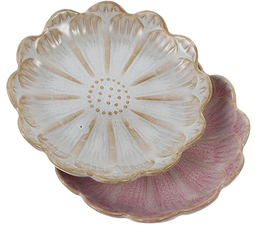 KOMBIUDA Keramik Schmuckschale Lotusblüte 2 Stück Ringschale Und Ablagefach Stabile Aufbewahrung Für Ringe Und Kleinigkeiten Dekoratives Schmucktablett in Rosa Und Weiß