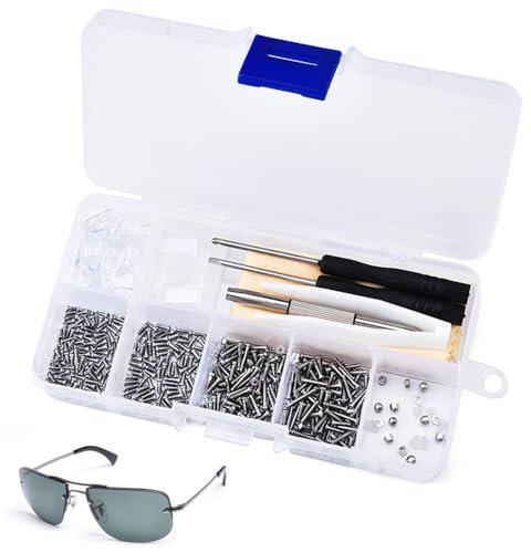 Eyeglass Sunglass Glasses Repair Tool Kit, 500 PCS Spectacle Repair Screwdriver Set with Mini Screwdriver Screws Nuts Silicone Nose Pads Tweezer Glasses Cloth Assortment Repair Tool Set
