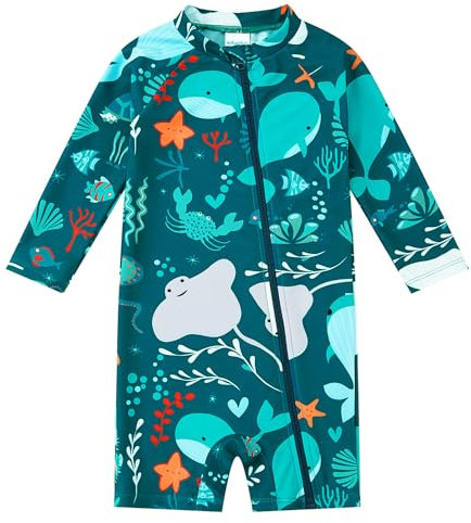 upandfast Maillot de Bain Manches Longues pour bébé garçon avec Protection Solaire pour garçons (Baleine,6-9 Mois)