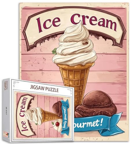 Tucocoo 1000 Teile Puzzle für Erwachsene, altmodisches Eiscreme-Puzzle, Vintage-Retro-Lebensmittelkunst-Puzzles für anspruchsvolle Familienaktivität, Lernspiel, DIY-Handwerk, Puzzle, Wanddekoration,