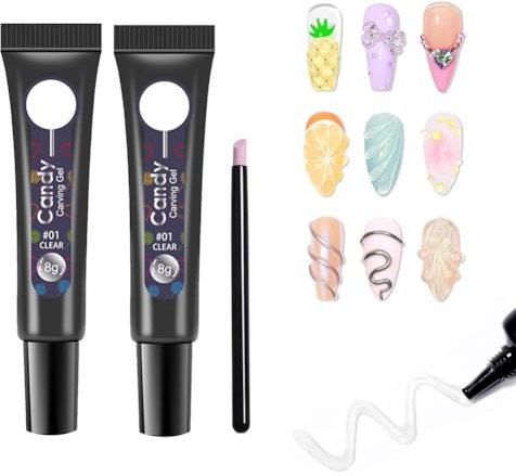 Gel 5D Nail Art,2pcs Rhinestone Glue Gel pour Ongle,Construction Ongle Uv,Sculpture Builder Nail,pour Nail Charms DIY Nail Design