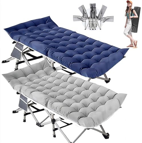 Newfulam Feldbett Klappbar XXL/XL Campingbett bis 400KG Faltbar Gästebett mit Matratze, Tragetaschen, Tragbares Klappbett für Camping, Indoor, Outdoo, Home Nap (2, Grau+Blau)
