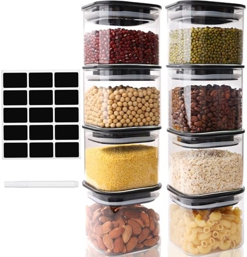 Otauoaea 8er Set Vorratsgläser mit Deckel, 500ml Vorratsdosen Glas Eckig - Luftdichte Vorratsglas mit Schwarzem Deckel - Glasbehälter Aufbewahrungsgläser Küche für Pasta, Nudeln, Mehl, Bohnen