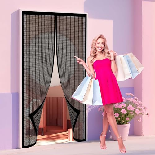 Moustiquaire Porte Fenetre 200 x 200 cm Aucun Perçage Nécessaire, Fermeture Automatique Rideau de Protection Contre Les Insectes pour Couloirs, Portes, Patio, Noir