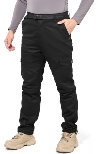 LY4U Pantalon Thermique Cargo Doublé de Polaire pour Hommes, Ceinture élastique Complète avec Passants de Ceinture Pantalon de Travail pour la Randonnée Camping en Plein air Hiver