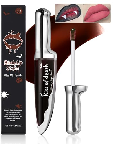 Color Changing Lip Stain, Bloody Liquid Lipstick for Halloween Makeup, Lightweight Moisturizing Tinted Lip Gloss, Highly Pigmented Long-Wear Black Lip Gloss, Wipe to Change Colour