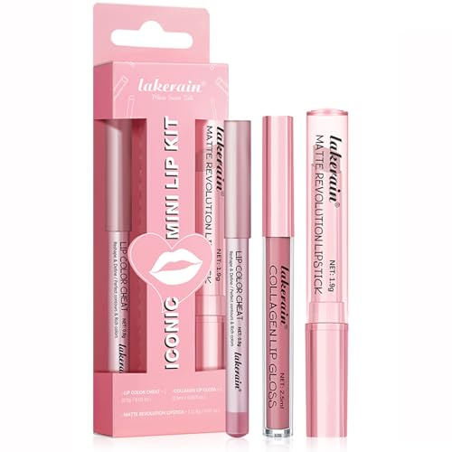 3Pcs Nude Pink Matte Lipstick Set,Pink Lipstick+Lip Liner+Lip Gloss,Richly Pigmented Velvety Lip Stain,Nourishing & Long-Lasting (#1, 3Pack/Set)
