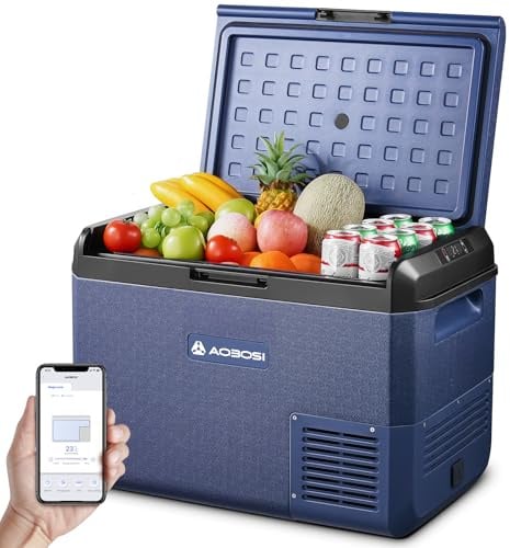 AAOBOSI Kompressor Kühlbox 50L IPX4 Wasserdicht,-20°C bis 20°C, 12V 230V | IPX4 wasserdicht, Kompressor-Kühlbox -20°C bis 20°C, LED Display, 12V 24V 230V AC, für Auto LKW Boot Camping