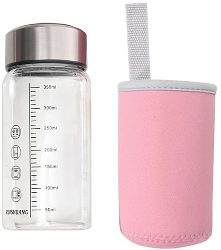 LAIOUSN Shatterproof Glass Water Bottle With Measurement Scale 350ml Thermal Shock Resistant For Juices Teas Coffee Travel Glass Cup