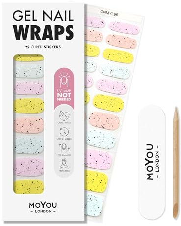 MOYOU LONDON Gel Nail Wraps - 22 Pre-Cured No Lamp Needed Nail Stickers | Glossy & Chip-Resistant Instant Manicure Strips - Long Lasting, Easy Apply & Remove, Vegan & Cruelty Free Nail Art, 22ct