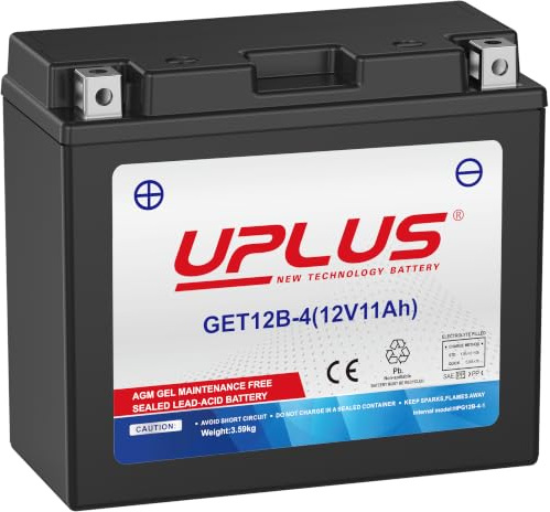 UPLUS YT12B-4 12V 11Ah 200A GEL Motorradbatterie GET12B-4 | Wartungsfrei, für Motorrad, Roller, Quad, UTV. 150L×70B×130H(mm), vor Kauf Maße prüfen