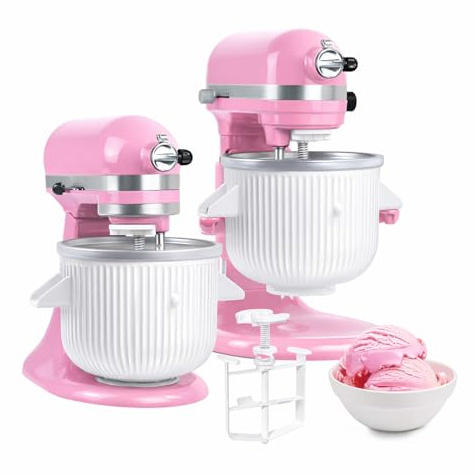 Ice Cream Maker Attachment for KitchenAid Stand Mixers – Compatible with 4.5QT, 5QT & 6QT Tilt-Head and Bowl-Lift Models – 1.9L Bowl for Frozen Dessert, Sorbet, Gelato and Frozen Yogurt