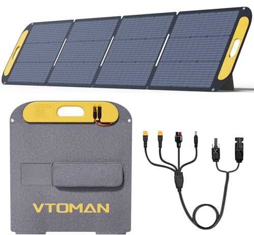 VTOMAN 200W Lightweight Solar Panel, Portable Foldable Solar Panel 6.05KG | IP67 Waterproof & MC4 Anderson XT60 XT90 DC5521 Adapters & Adjustable Kickstands for Camping Backpacking RV Blackout