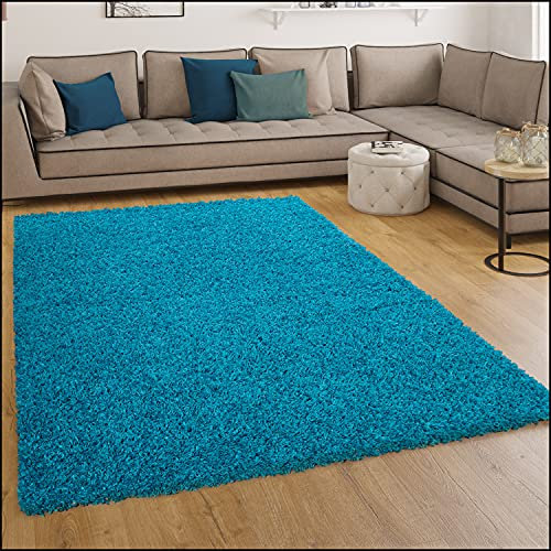 Paco Home Shaggy Hochflor Langflor Teppich Sky Einfarbig in Türkis, Grösse:60x100 cm