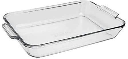 Anchor Hocking 2L 34.5cm Long Glass Rectangle Baking Dish, Clear | 21cm Wide Oven Safe Roasting Tray with Handles | Lasagne Dish for Baking, Serving & Cooking | Dishwasher & Microwave Safe Oven Tray