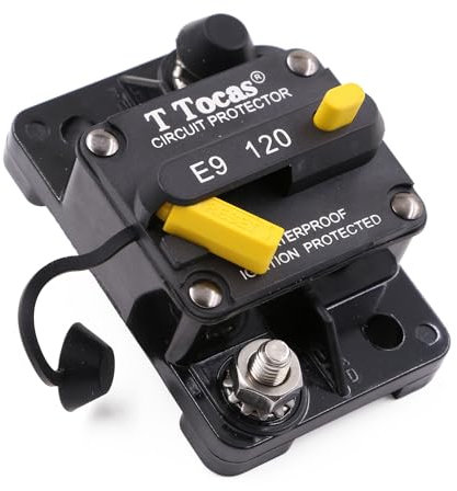T Tocas 12V - 48V DC Circuit Breaker Trolling Motor Auto Car Marine Boat Bike Stereo Audio Inline Fuse (120A)