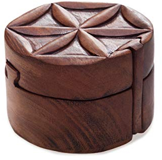 Windalf Vintage Geschenk & Schmuckdose AÍNALA Ø 9 cm Blume des Lebens Holzdose Schmuckschatulle Handarbeit aus Holz