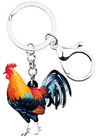 WEVENI Erklärung Acryl Floral Huhn Hahn Schlüsselanhänger Ringe Bauernhof Schmuck für Frauen Mädchen Tasche Charms Geschenke (Grau)