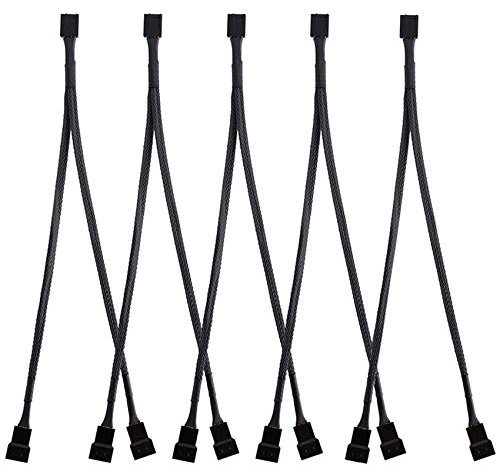 EasyULT 27cm 4 Pines Cable Separador de Ventilador PWM en Forma de Y Cable de Alimentación de Ventilador PC Convertidor de 1 a 2,Trenzado Negro(5 Paquetes)