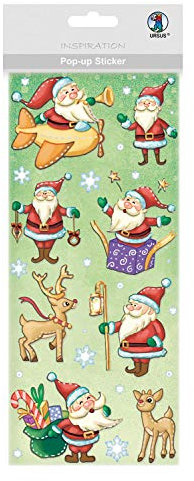Pop-Up Sticker Weihnachtszeit, 6 Sticker-Bögen mit verschiedenen Motiven sortiert, mit Folienveredelung und 3D-Effekt, selbstklebend, zum Verzieren von Grußkarten und Bastelarbeiten