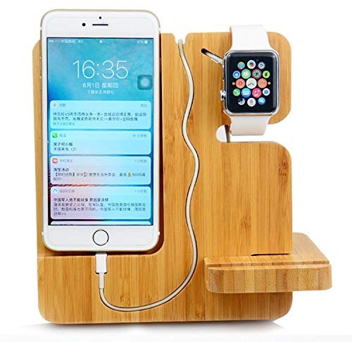 CHANYO Cell Phone Stand, Desktop Stand Multifunctional Creative Wooden Mobile Phone Bracket Holder for Smart Phones/Apple Watch
