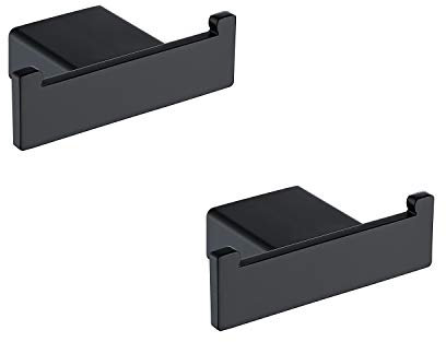TASTOS Bathroom Hooks Matte Black, SUS304 Stainless Steel Bath Towel Hook Robe Coat Double Hook Holder, 2Pack