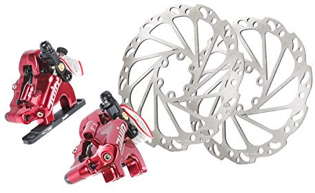 Juin Tech F1 Cable-Actuated Hydraulic Disc Brake Caliper Set - Flat Mount Brakes for Road, Gravel & CX Bikes - High Stopping Power Upgrade, Front & Rear - Red