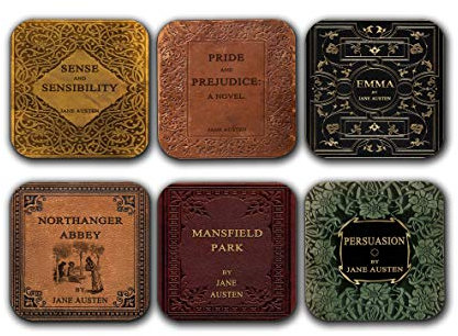 Lot de 6 Dessous de Verre avec Romans complets de Jane Austen Six Tasses à café avec Romans complets des Dessins de Livre de Jane Austen (Titre du Livre)