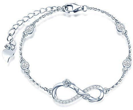 INFINIONLY Bracelet pour femme fille, ensembles de bijoux en argent 925, bracelet symbole infini et rose élégante, zircon incrusté, argent, Cadeau de Noël et d'anniversaire