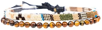 Made by Nami 2 Pcs Boho Surfer Bracelets for Men and Women Waterproof and Adjustable Beach Bracelets for Men and Women Set of 2 Beaded & Braided (Tiger-Eyes & Safari)