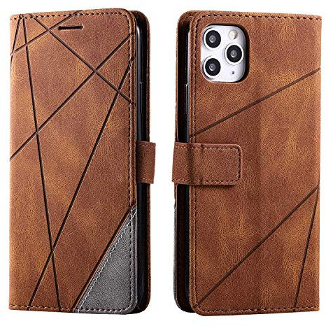 SONWO Hülle für iPhone 11 Pro Max, Premium Leder PU Handyhülle Flip Case Wallet Silikon Bumper Schutzhülle Klapphülle für iPhone 11 Pro Max, Braun
