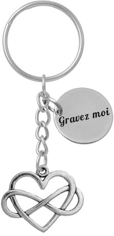 Porte-clés Coeur à L'infini Argenté Gravure Personnalisée Sur Médaille