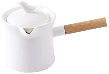 NYZABDL Kleine Teekanne, Teekanne für Tee und Kaffee Teekannen aus weißem Porzellan mit Holzgriff Milchkanne mit Deckel, Teekanne aus weißer Keramik.