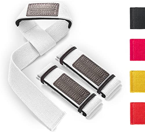 WARM BODY COLD MIND Lasso Lifting Straps mit 3mm/6mm Neoprene - Getestet bei 350kg - Zughilfen für Krafttraining, Fitness Bodybuilding, Wrist Wraps, Weightlifting (Weiß Basic)