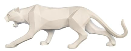 IDYL Moderne Skulptur Figur Resin Jaguar | Weiss | Masse: 48x10,5x15 cm | Material: Polyresin (Kunststein) |Dekoration für den Wohnbereich