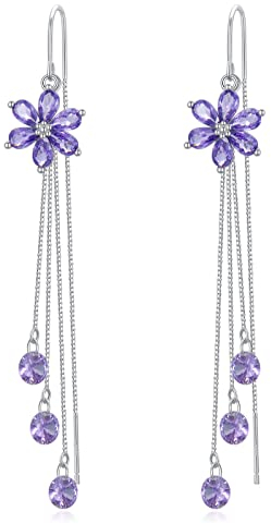 VONALA Blume Quaste Lange Durchzieher Threader Ohrringe 925 Sterling Silber Tropfen Fallen Einfädel Ohrringe für Damen Geburtstag Geschenk
