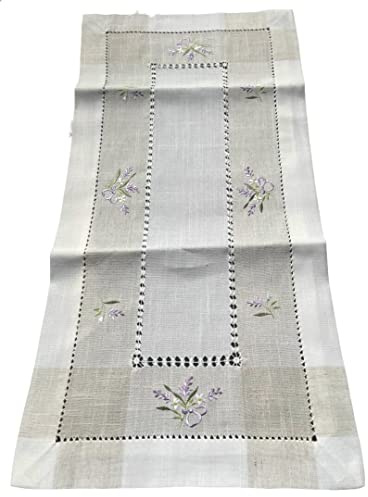 Tischläufer Tischdecke Mitteldecke Tischband gestickt Lavendel Weiss Beige (35 x 70 cm)